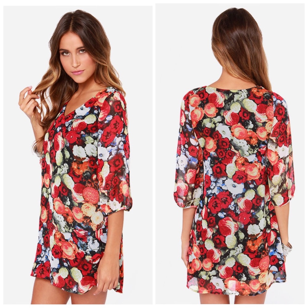 Lulu’s Ta-Rose cards red floral print shift dress